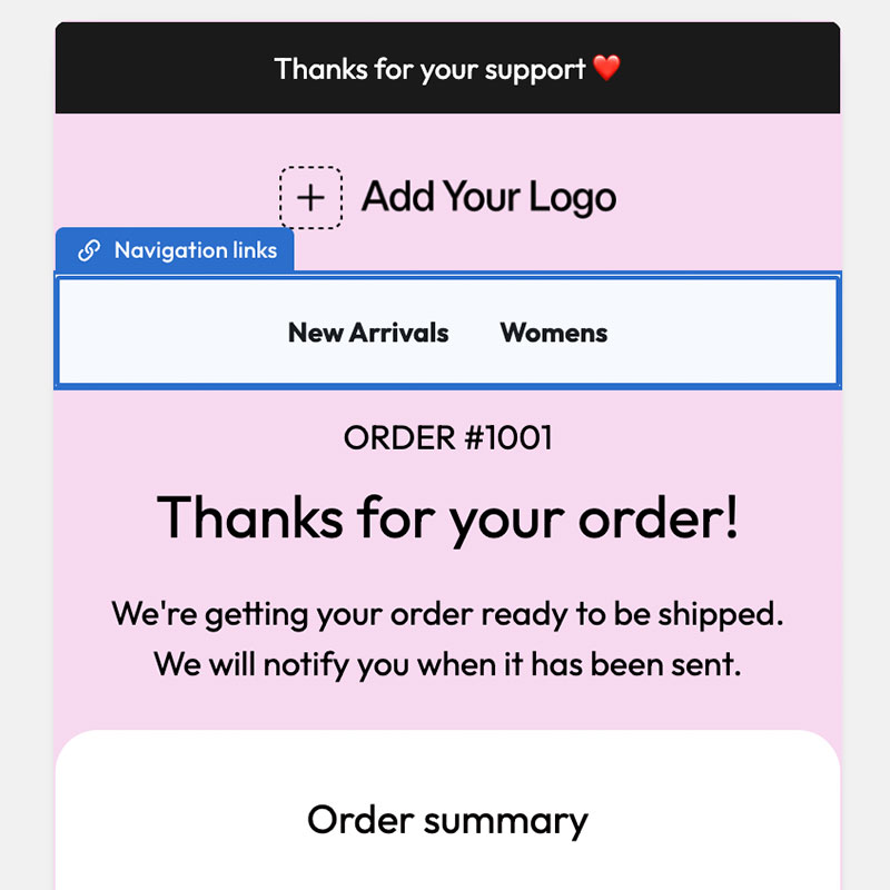 Visual editor for Shopify order confirmation emails
